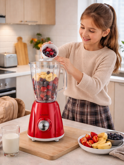 Licuadora Winco Jarra De Vidrio 1,5L De 4 Velocidades Y Pulsador Color Rojo