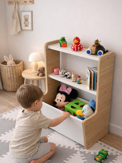 Baúl Juguetero Montessori Biblioteca Infantil Organizador Blanco