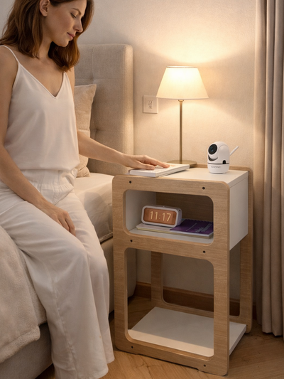 Mesita De Luz De Diseño Moderna De Madera Y Melamina Color Blanco