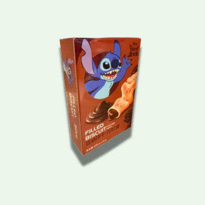 GALLETAS RELLENAS CON SABOR A CHOCOLATE DISEÑO STITCH DISNEY 50 GRS. 
