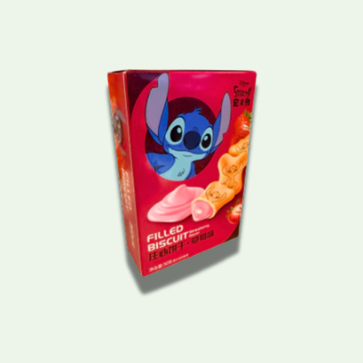 GALLETAS RELLENAS CON SABOR A FRUTILLA DISEÑO STITCH DISNEY 50 GRS.