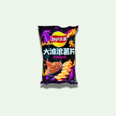 PAPAS FRITAS ONDULADAS SABOR RAMEN DE POLLO PICANTE 40 GR. 
