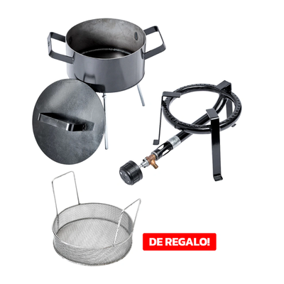 Combo Freidor Ø25 cm + Tapa + Mechero + Canasto Freidor de Regalo