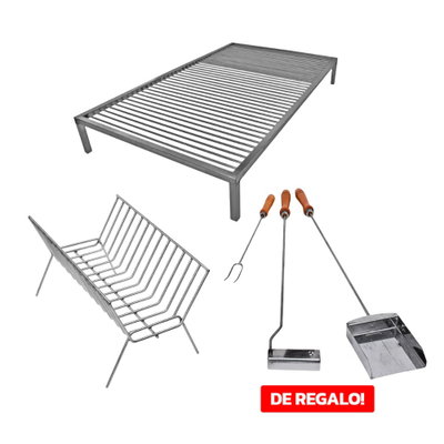 Combo Parrillero Acero Inoxidable 304 | Parrilla Flotante + Leñero + Kit X3 de regalo