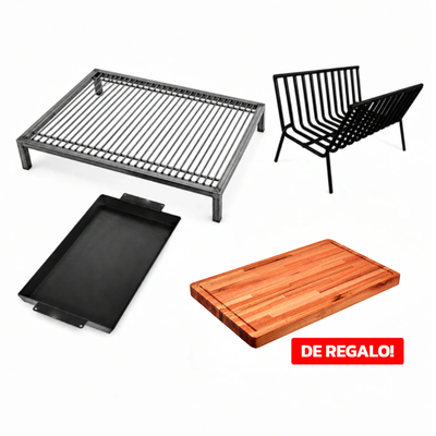 COMBO Parrilla Modular Hierro + Plancha + Cuna + Tabla 50x30 DE REGALO
