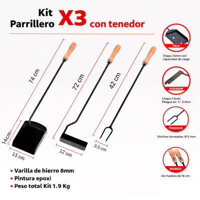 Kit Parrillero x 3 Piezas con Tenedor
