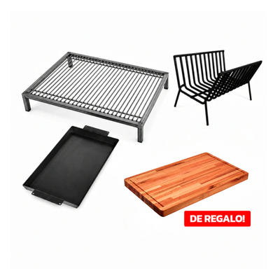 COMBO Parrilla Modular Hierro + Plancha + Cuna + Tabla 50x30 DE REGALO