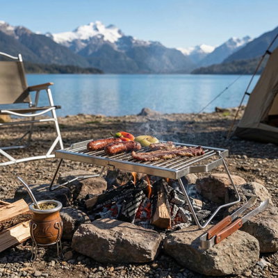 Parrilla Plegable Chica (46x30) Portátil para Camping y Balcón