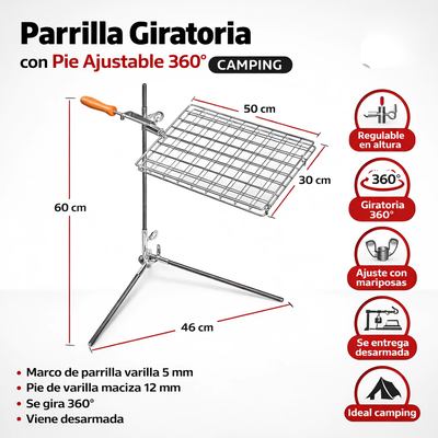 Parrilla Giratoria con pie ajustable 360 camping