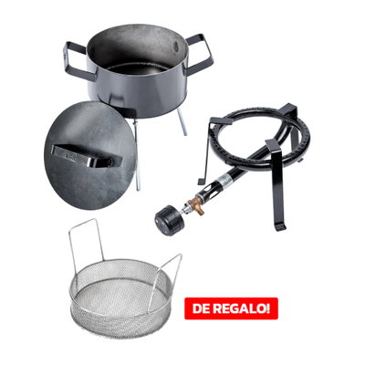Combo Freidor Ø25 cm + Tapa + Mechero + Canasto Freidor de Regalo