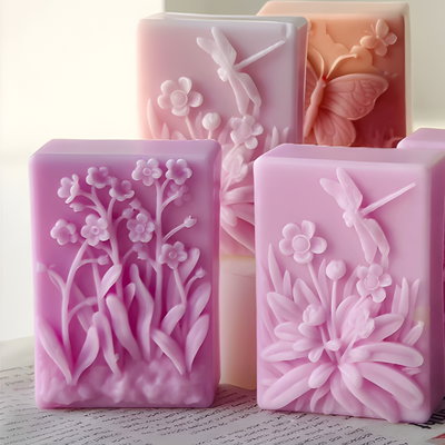 Molde silicona rectángular diseño flores para jabón