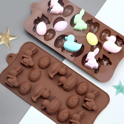 Molde silicona conejito y huevo de pascua 