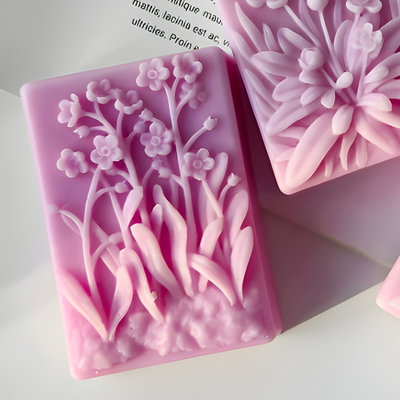 Molde silicona rectángular diseño flores para jabón