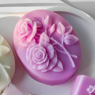 Molde silicona oval con diseño rosas para jabón