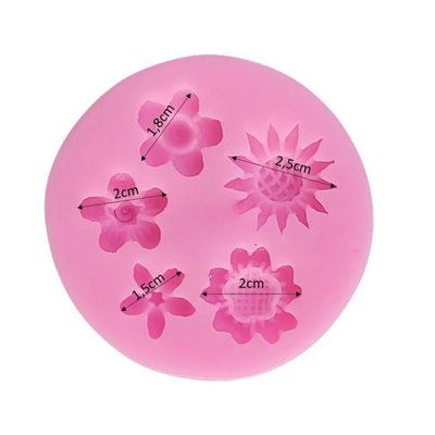Molde silicona 5  flores variadas