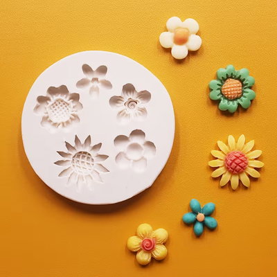Molde silicona 5  flores variadas