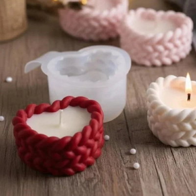 Molde silicona porta vela corazon trenzado 