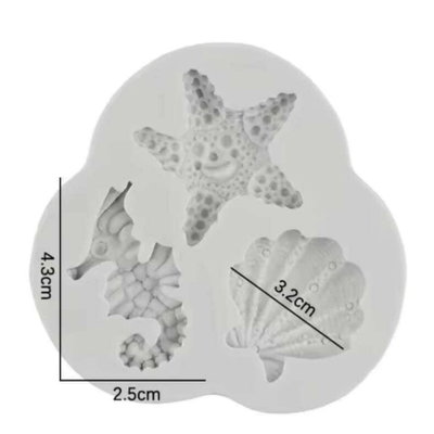 Molde silicona caballito de mar, estrella 