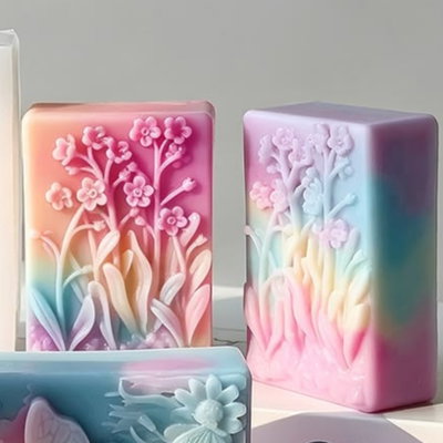 Molde silicona rectángular diseño flores para jabón