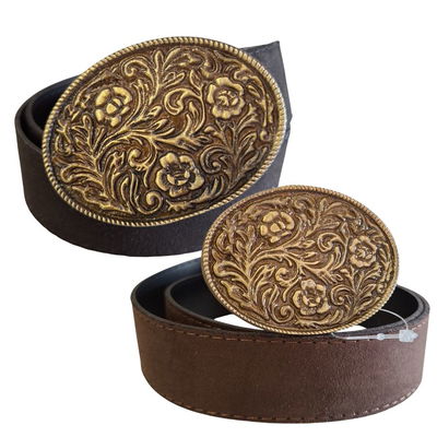 Cinto Labrado Flores Gamuza