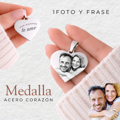 Medalla Acero Corazon Fotograbado (1 Foto)