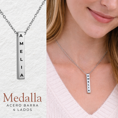 Medalla Acero Barrita 4 Lados 3d