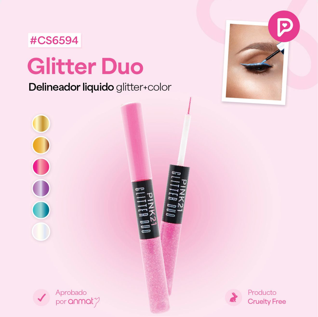 Delineador glitter + color pink21 | Gui makeup