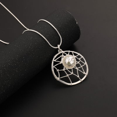 Collar Largo Regulable Perla Plateado