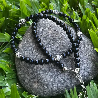 Collar de Obsidiana Negra, Jaspe Dálmata y Hematite 6mm