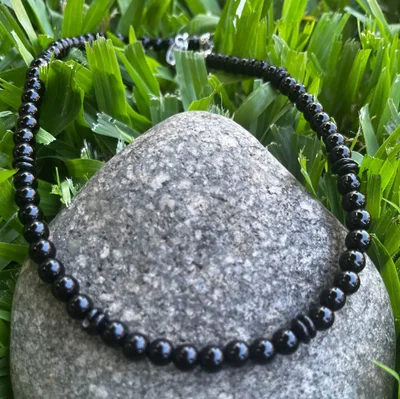 Collar de Obsidiana Negra y Ágatas Negras 6mm con Acero Quirúrgico | NEMObsiAga