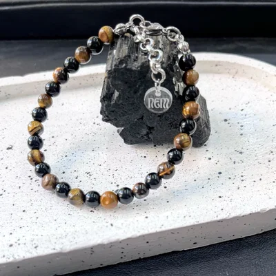 Pulsera Ojo de Tigre Natural y Turmalina Negra 6 mm | NEMPoderInterior