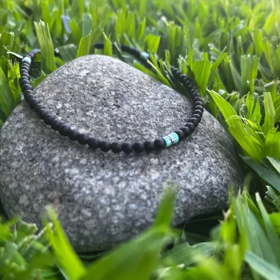 Collar Ónix Mate, Turquesa Natural y Hematite 4mm | NEMOnixTurHem