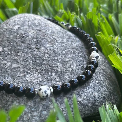 Collar Obsidiana Negra, Jaspe Dálmata y Hematite 6mm | NEMEquilibrio