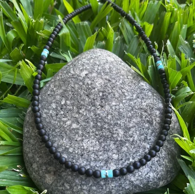 Collar Ónix Mate, Turquesa Natural y Hematite 4mm | NEMOnixTurHem
