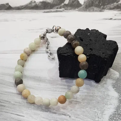 Pulsera Amazonita Natural con Cierre de Acero Quirúrgico | NEMArmonia