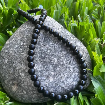 Collar Obsidiana Negra y Ónix Mate 6mm con Acero | NEMFortaleza