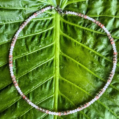 Collar Cuarzo Sandía y Hematite 4mm con Acero Quirúrgico | NEMArmonia