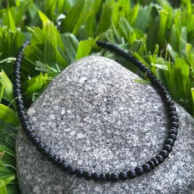 Collar Ónix Mate y Ágatas Negras 4mm | NEMOnixAga