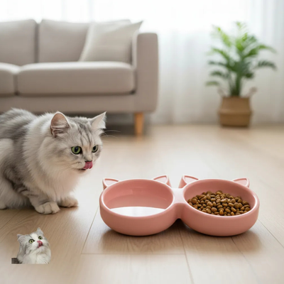 COMEDERO DOBLE GATITOS