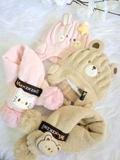 Gorro oso/conejo  + bufanda beba/e - PACK X6