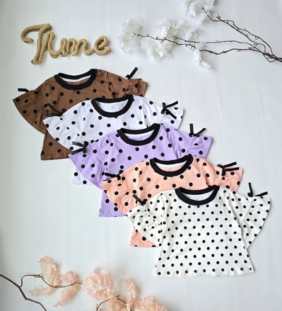 Remera jersey volado manga lunares  nena - PACK X6