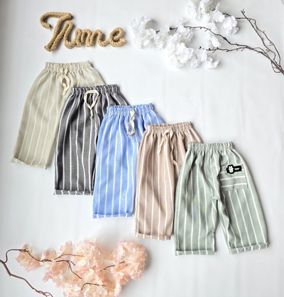 Pantalón lino rayado ballon  bebe -PACK X5