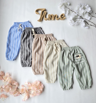 Pantalón lino rayado balloon con elástico bebe -PACK X5