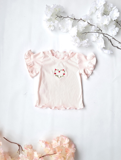 Remera morley manga volado bordado corazón beba - PACK X5