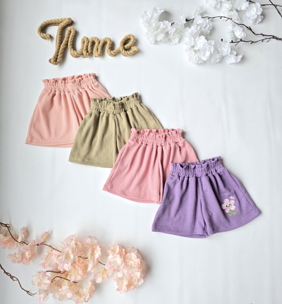 Short frunce wafle bordado flor beba -pack x5