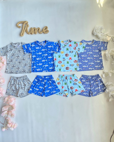 Conjunto modal soft pijama tiburónes  bebé -PACK X5