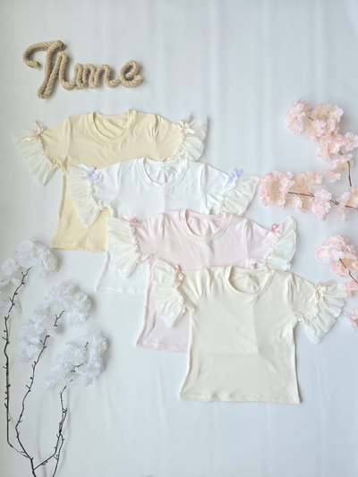 Remera modal soft volado Tull mangas nena - PACK X6