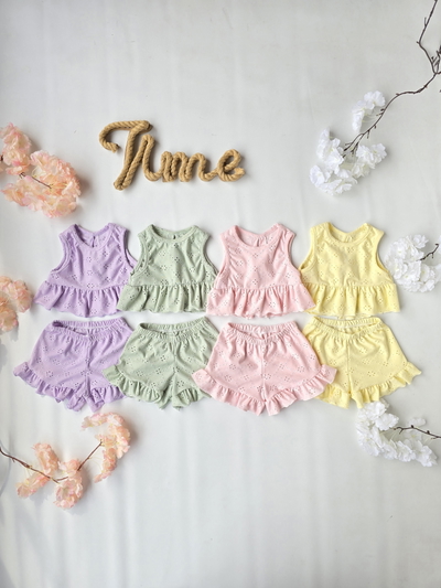 Conjunto broderi lazo musculosa y short beba - PACK X5