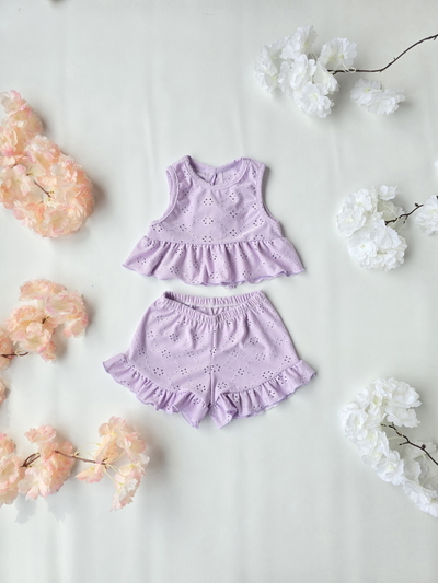 Conjunto broderi lazo musculosa y short beba - PACK X5