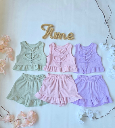 Conjunto Bruselas liso top tiras + short nena - PACK X6